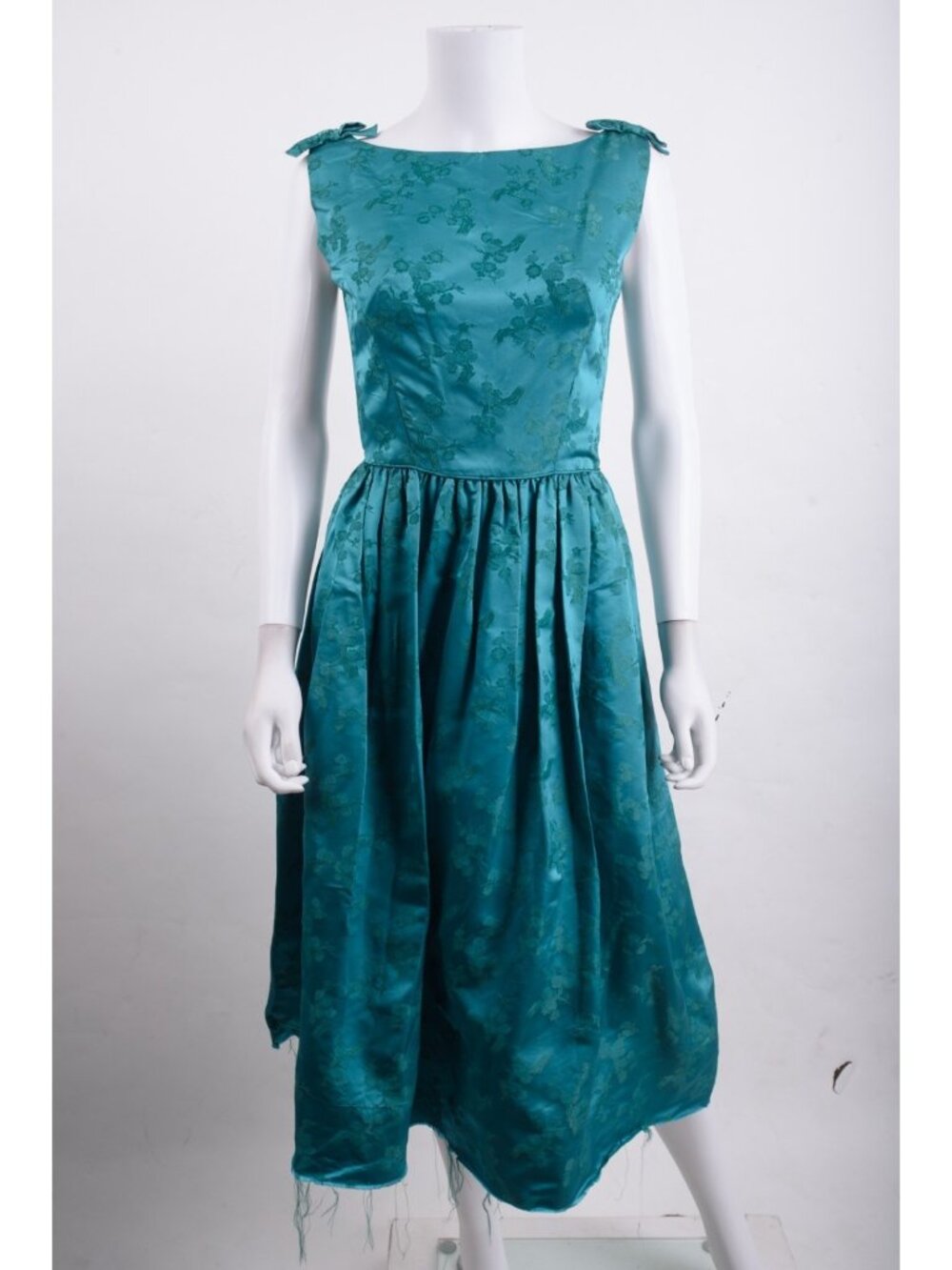Vintage Abe Schrader Womans Dress Teal Blue Floral Brocade 1950's 60s